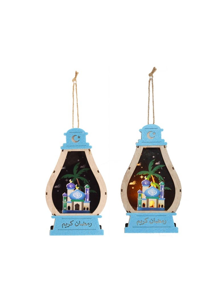 PARTY FUN Ramadan Kareem Wooden Lantern With Light 4x17.5cm of Cozy Brilliance  - Image 1