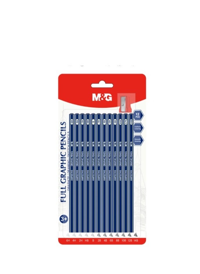 M&G M&G Chenguang Set of black graphite pencils with a sharpener 12pcs - No:AWP357H5 