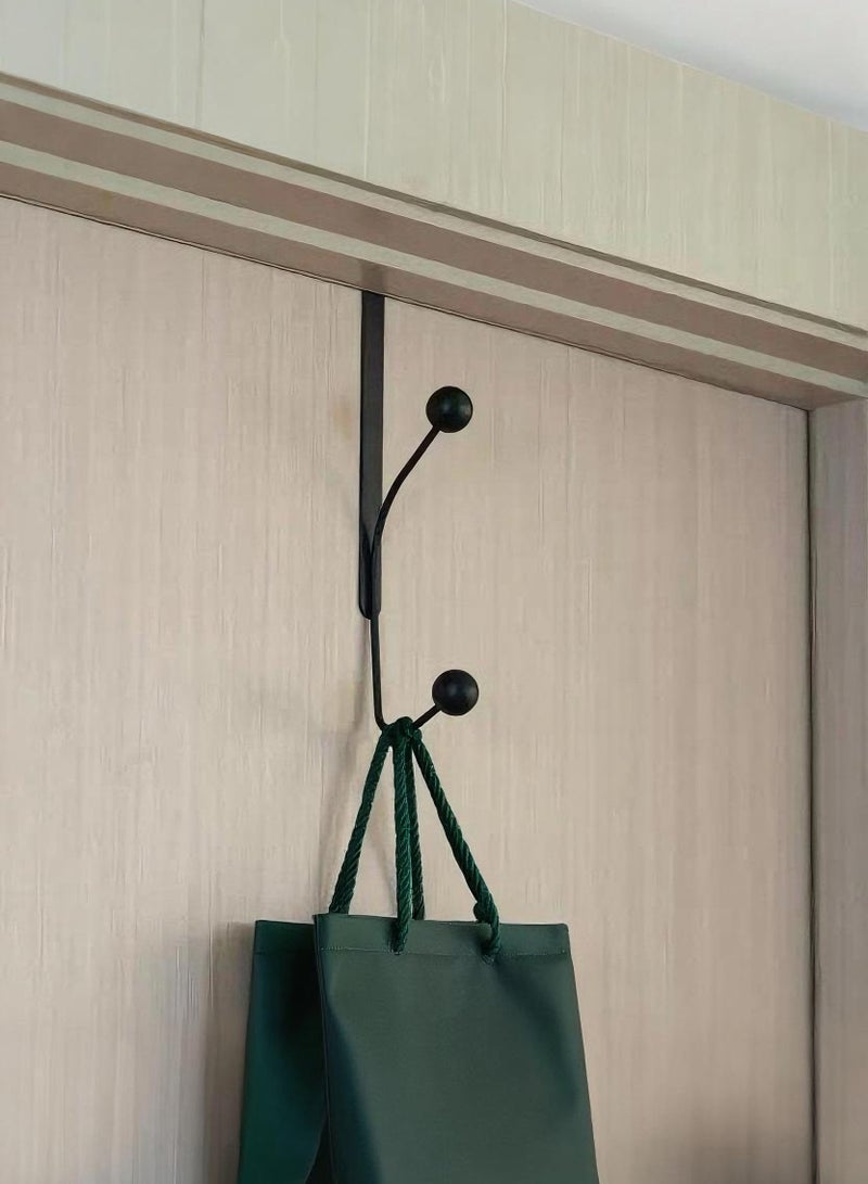 2-Pack Over-The-Door Hooks with Black Wooden Ball Finials, Black Metal Hanger for Towels, Robes, and Coats - Image 3