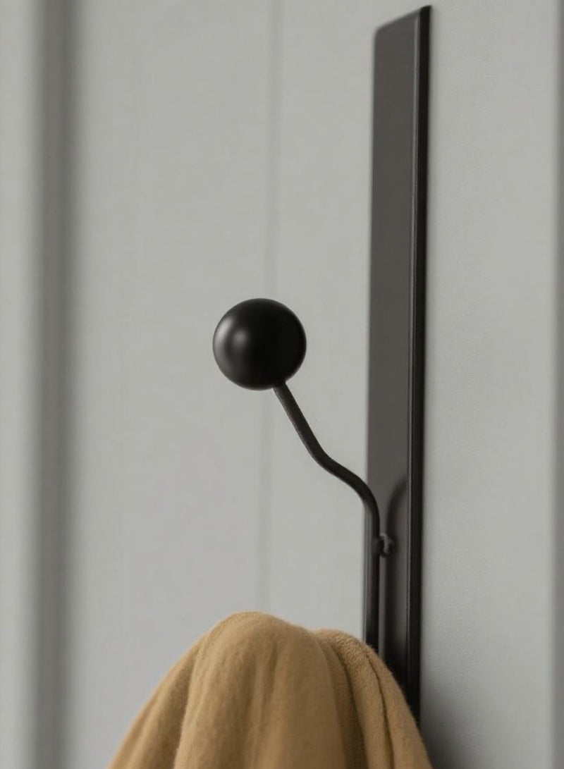 2-Pack Over-The-Door Hooks with Black Wooden Ball Finials, Black Metal Hanger for Towels, Robes, and Coats - Image 1