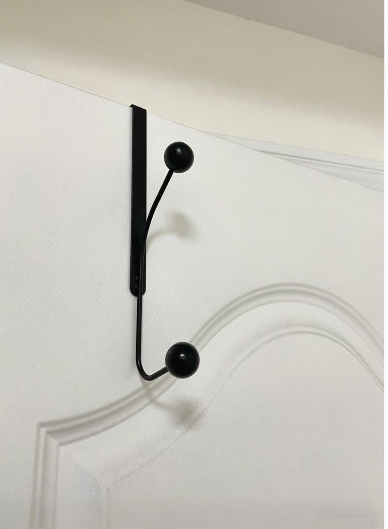 2-Pack Over-The-Door Hooks with Black Wooden Ball Finials, Black Metal Hanger for Towels, Robes, and Coats - Image 2