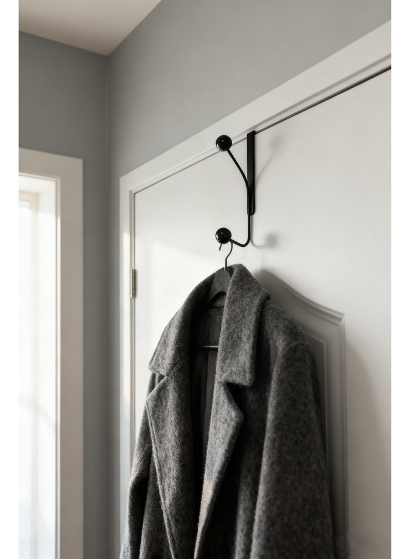 2-Pack Over-The-Door Hooks with Black Wooden Ball Finials, Black Metal Hanger for Towels, Robes, and Coats - Image 4