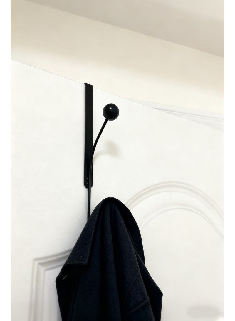 2-Pack Over-The-Door Hooks with Black Wooden Ball Finials, Black Metal Hanger for Towels, Robes, and Coats - Image 5
