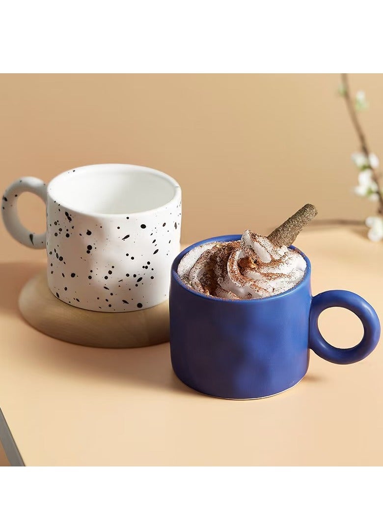 Three-piece set - Irregular hand-pulled large earrings ceramic mug Nordic water bottle, Klein blue / cream color / splatter color large capacity coffee cup  - Image 1