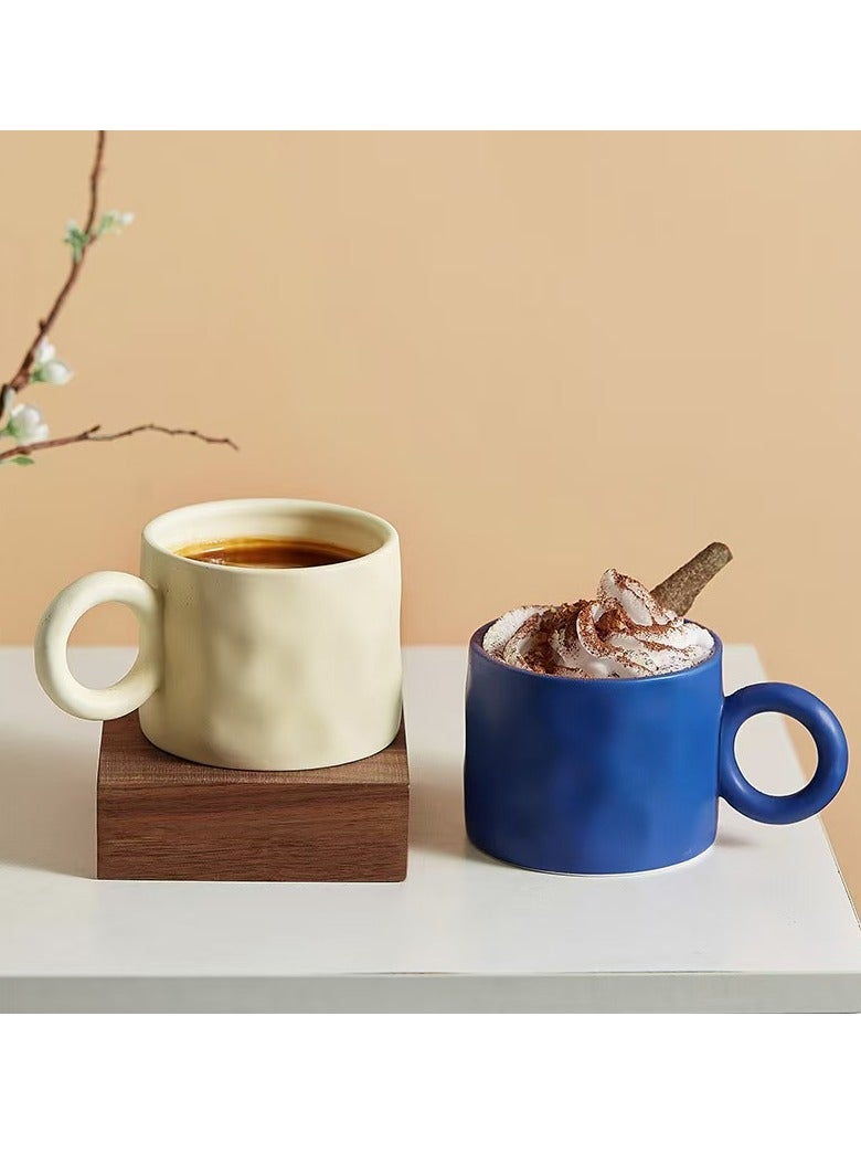 Three-piece set - Irregular hand-pulled large earrings ceramic mug Nordic water bottle, Klein blue / cream color / splatter color large capacity coffee cup  - Image 2