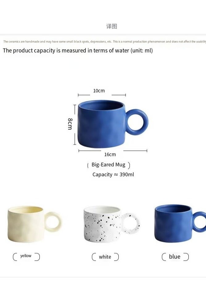 Three-piece set - Irregular hand-pulled large earrings ceramic mug Nordic water bottle, Klein blue / cream color / splatter color large capacity coffee cup  - Image 3