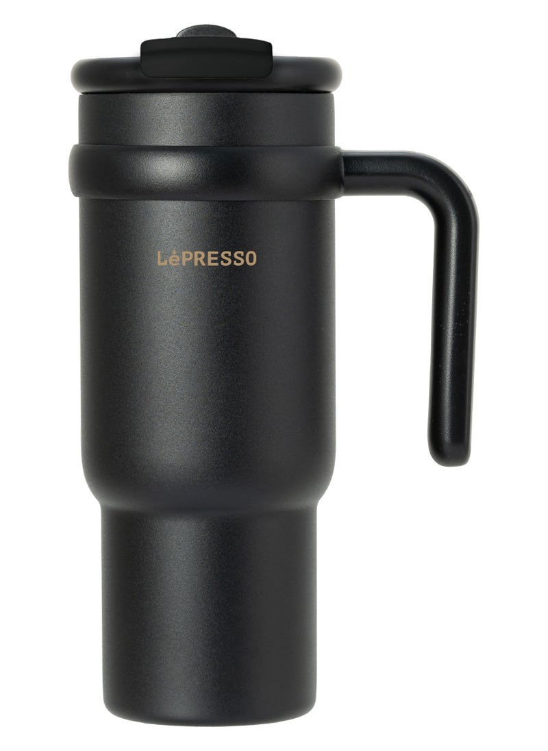 LePRESSO Coffee Mug with Steel Straw 900ml / Keep Warm / Dual Drink Mode / Keep Cold / Stainless Steel Material - Black  - Image 1