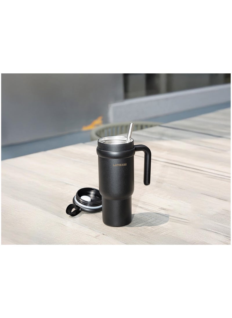 LePRESSO Coffee Mug with Steel Straw 900ml / Keep Warm / Dual Drink Mode / Keep Cold / Stainless Steel Material - Black  - Image 2