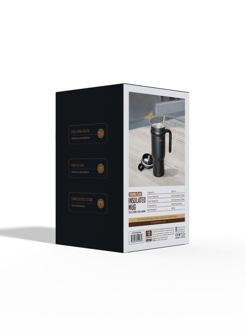 LePRESSO Coffee Mug with Steel Straw 900ml / Keep Warm / Dual Drink Mode / Keep Cold / Stainless Steel Material - Black  - Image 3