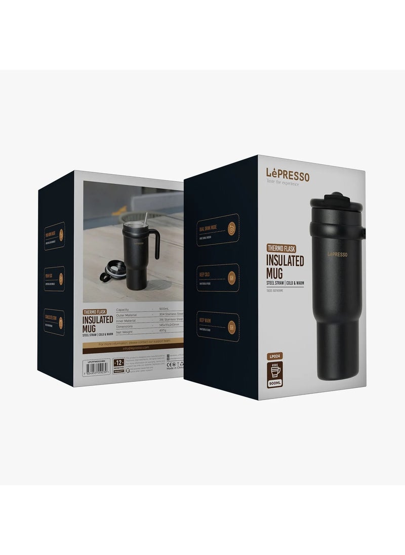 LePRESSO Coffee Mug with Steel Straw 900ml / Keep Warm / Dual Drink Mode / Keep Cold / Stainless Steel Material - Black  - Image 5