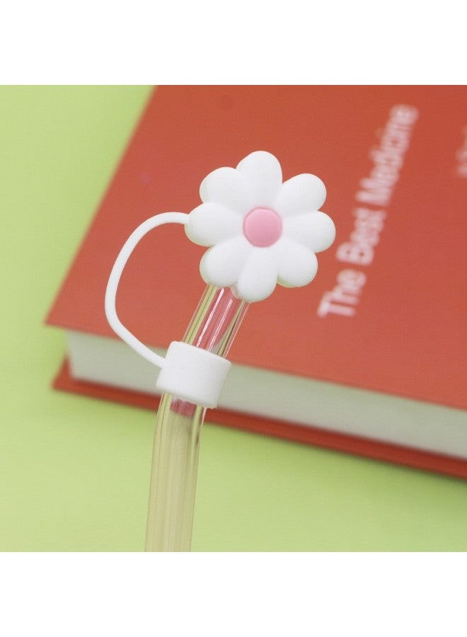 New Large Diameter 10mm Dust-proof Straw Cap Can Be Recycled Cute Milk Tea Cup Thick Straw Plug Manufacturers Supply-Color:Large White Powder Chrysanthemum 10mm-Specifications:Bag With Straw [straw Color Random]]  - Image 1