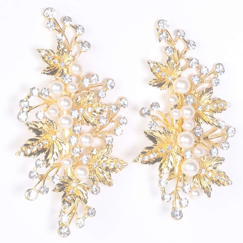Wedding Hair Clips 2 Pcs  Rhinestone Pearl Hair Accessories for Bridal Women Gold