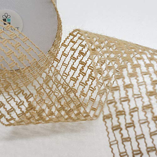 CT CRAFT LLC Mesh Burlap Wired Ribbon 2.5" x 10 Yards Natural Color for Christmas Home Wedding Decor Gift Wrapping Tree Topper Bow Wreath Bouquet DIY Crafts - Image 2
