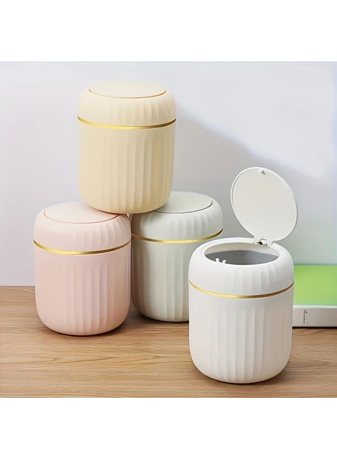 Pink Mini Trash Can Press Top Lid Compact Desk Waste Bin For Office Bedroom - Image 1