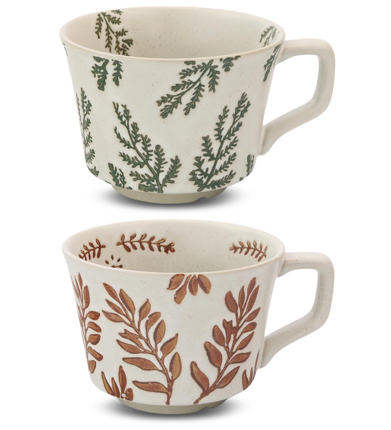 LINVIA Ceramic Coffee Mug, 12 oz Small Novelty Unique Teacup with Handle, Stoneware Cup for Tea Mocha Latte Cappuccino (Set of 2, Ivy and Leaf) - Image 1