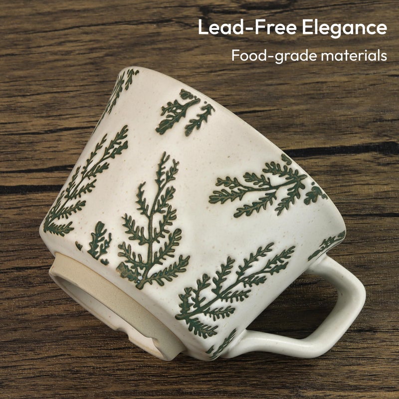 LINVIA Ceramic Coffee Mug, 12 oz Small Novelty Unique Teacup with Handle, Stoneware Cup for Tea Mocha Latte Cappuccino (Set of 2, Ivy and Leaf) - Image 4