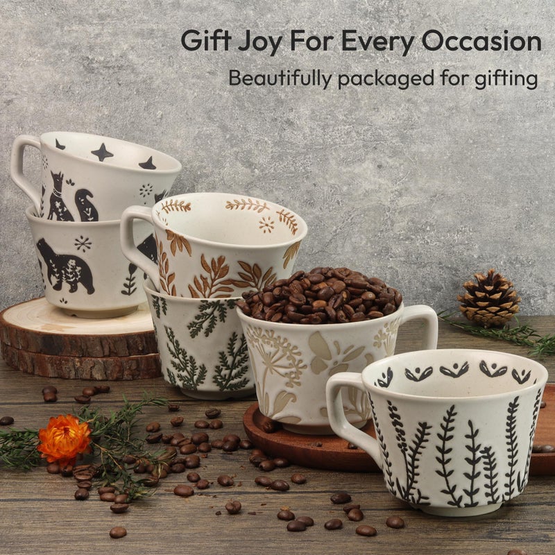 LINVIA Ceramic Coffee Mug, 12 oz Small Novelty Unique Teacup with Handle, Stoneware Cup for Tea Mocha Latte Cappuccino (Set of 2, Ivy and Leaf) - Image 5