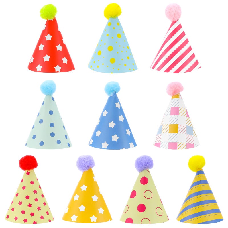 Tucnoeu 10pcs Colorful Mini Party Hats, Cute Dog Party Hats with Pom Poms for Kittens Rabbits Dogs and Stuffed Animals, Adjustable Cone Hat for Birthdays and Celebrations - Image 4