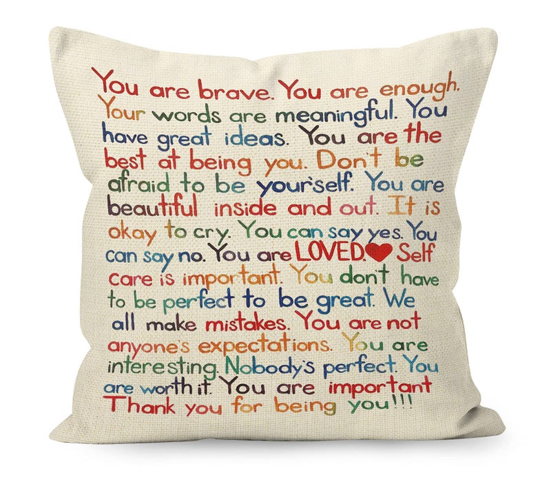 YUESHARE You Are Brave Enough Loved Inspirational Quotes Linen Throw Pillow Cover Motivational Gifts for Home Room Bed Sofa Decorations Decor 18 x 18 Inch