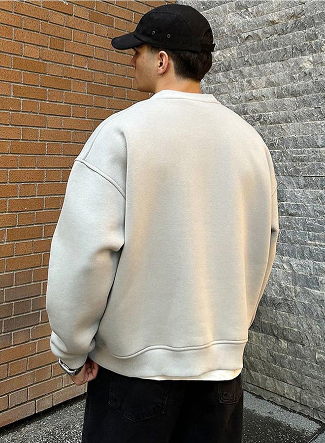 Comfo Beige Oversized Crew Neck Sweater - Image 1