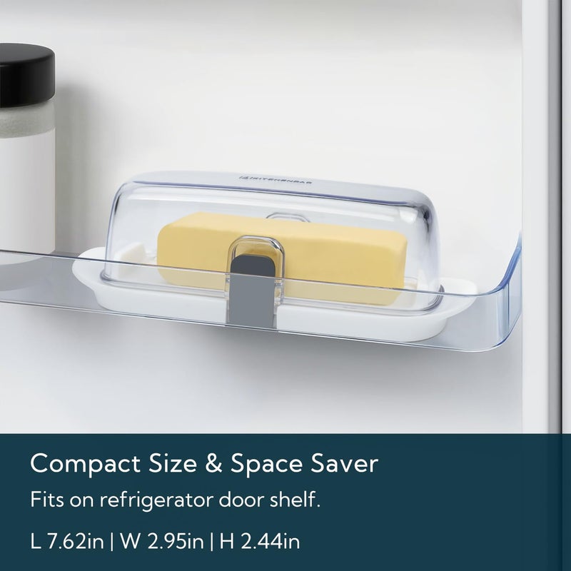 KITCHENDAO One-handed Airtight Butter Dish with Lid for Countertop and Refrigerator Door Shelf, Butter Holder with One Press to Open/Close Secure Latching Buckle for West/East Coast Butter (White) - Image 5