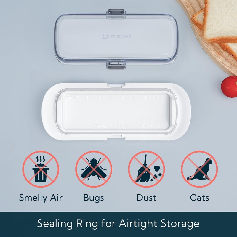 KITCHENDAO One-handed Airtight Butter Dish with Lid for Countertop and Refrigerator Door Shelf, Butter Holder with One Press to Open/Close Secure Latching Buckle for West/East Coast Butter (White) - Image 3