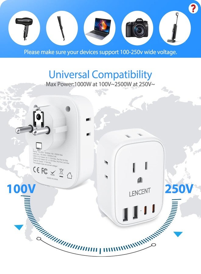 لينسينت محول طاقة للسفر من لينسينت، مناسب لألمانيا وفرنسا، مزود بمقبس طاقة من نوع Schuko EF وأربعة منافذ USB (اثنان منها من النوع C)، ومحول لأربعة مقابس كهربائية، متوافق مع الولايات المتحدة والاتحاد الأوروبي (إسبانيا، فرنسا، ألمانيا، اليونان، النرويج، أيسلندا، كوريا الجنوبية، البرتغال). - Image 5