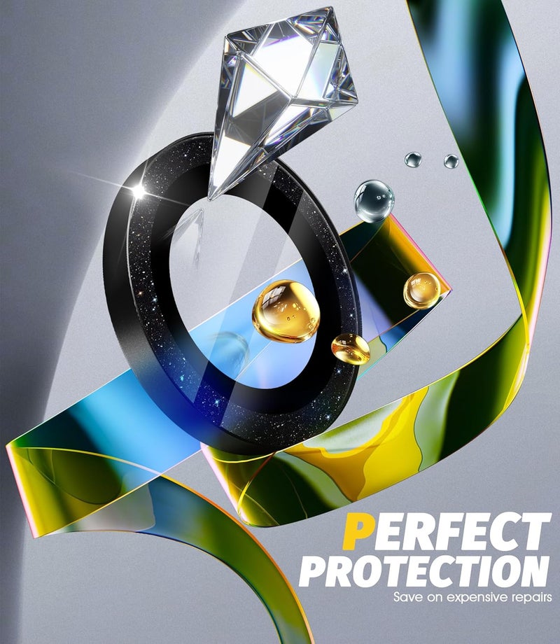 Orzero (3 Pack) Camera Lens Protector Compatible for iPhone 16e, Protector de Cámera Bling Individual 3D Alloy Metal Ring Glass Cover Case Friendly - Glitter Black - Image 3