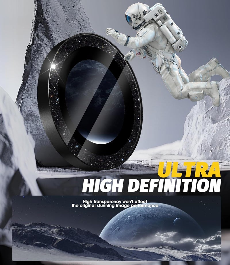 Orzero (3 Pack) Camera Lens Protector Compatible for iPhone 16e, Protector de Cámera Bling Individual 3D Alloy Metal Ring Glass Cover Case Friendly - Glitter Black - Image 2