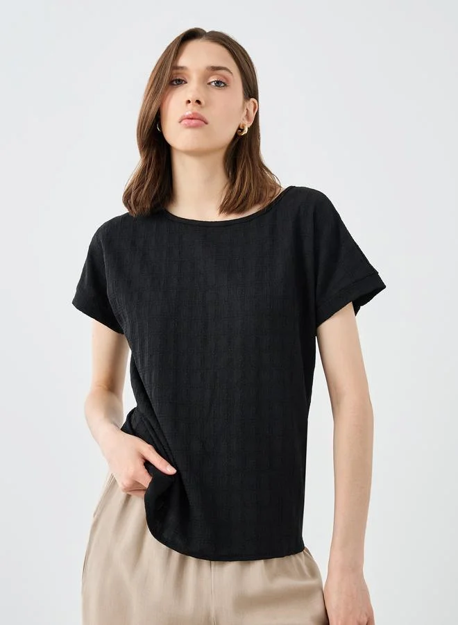 تايك تو Take Two Black Textured Short Sleeve T-Shirt