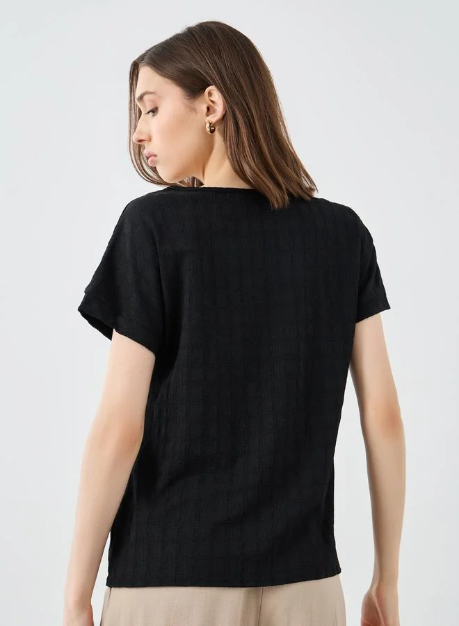 تايك تو Take Two Black Textured Short Sleeve T-Shirt