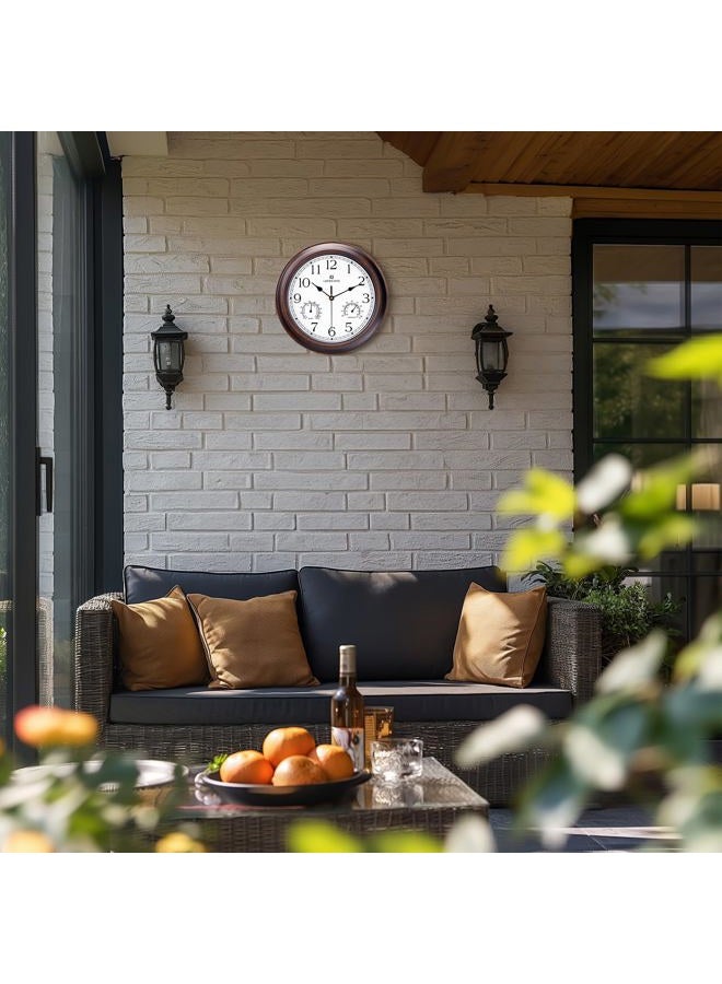 Lafocuse 12 Inch Outdoor Clock Waterproof with Temperature and Humidity, Mahogany Color Vintage Wall Clocks Silent with Thermometer for Garden Patio Pool Porch - Image 4
