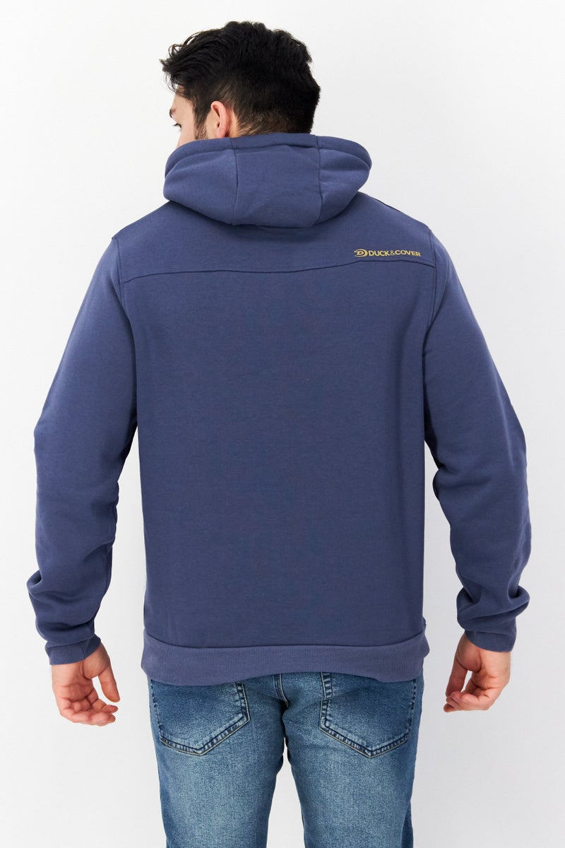 DUCK AND COVER Men Long Sleeve Brand Logo Hoodie, Slate Blue - Image 4
