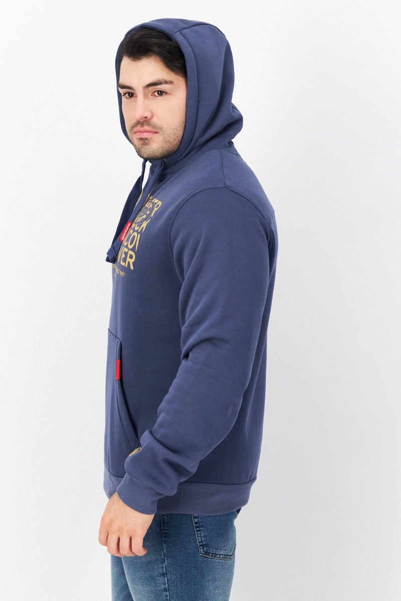 DUCK AND COVER Men Long Sleeve Brand Logo Hoodie, Slate Blue - Image 3