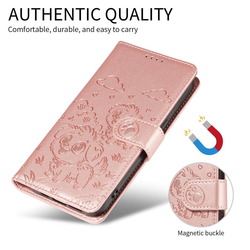 erorex For Tecno Spark 40 Pro 4G Embossed  Dog RFID Blocking Wallet Leather Phone Case(Rose Gold) - Image 3