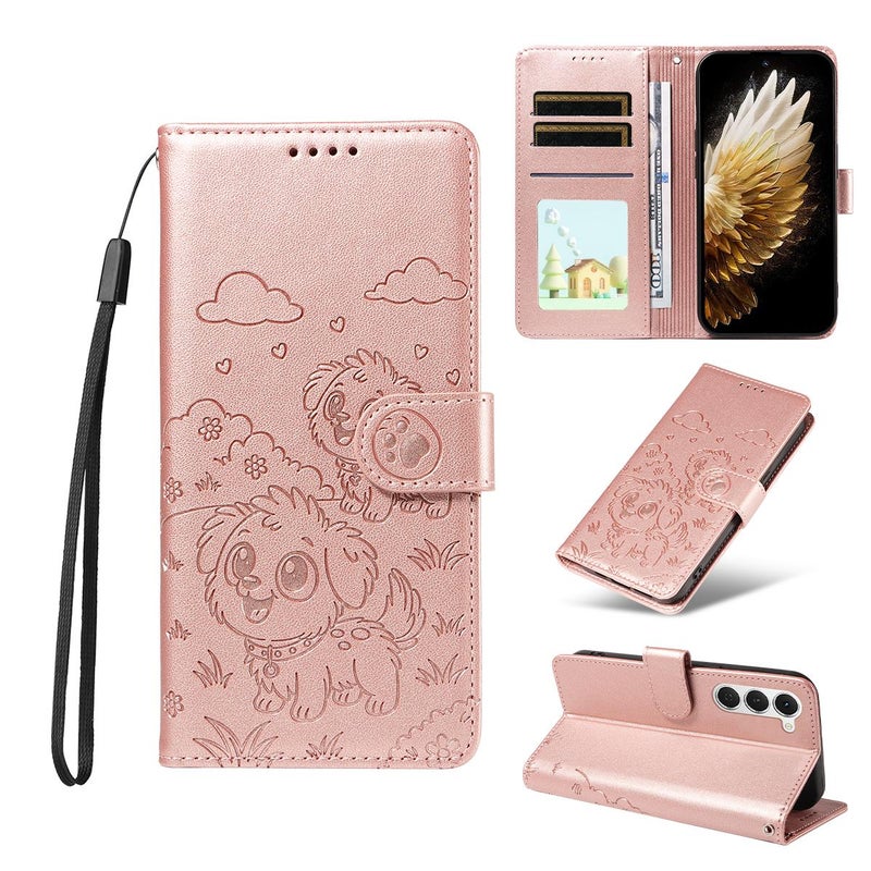 erorex For Tecno Spark 40 Pro 4G Embossed  Dog RFID Blocking Wallet Leather Phone Case(Rose Gold) - Image 1