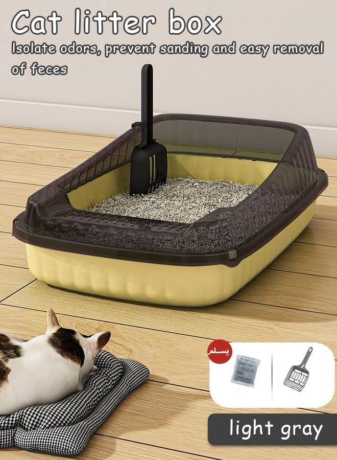 Extra large cat litter box，Semi-Enclosed Sifting Litter Box Cat Litter Box，Large cats, small cats, universal litter boxes, pet supplies，A litter box that can hold 12L of cat litter,Equipped with a cat litter scoop and a cat shaped hollow pedal to prevent sand from coming out of the basin - Image 1