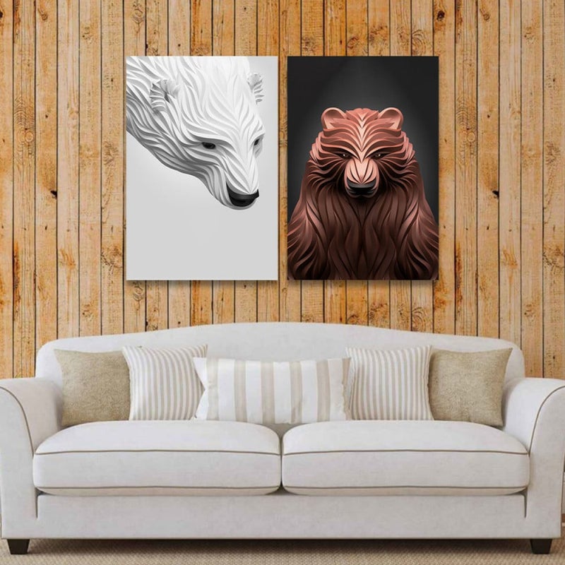 ماركتنا لوحة قماشية ثنائية بتصميم حيوانات بمقاس اجمالي 100×70 سم - Image 1