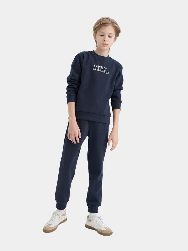 ديفاكتو DeFacto Kids 2pcs Polyester Knitted Crew Neck Printed Sweatshirt and Trousers Set