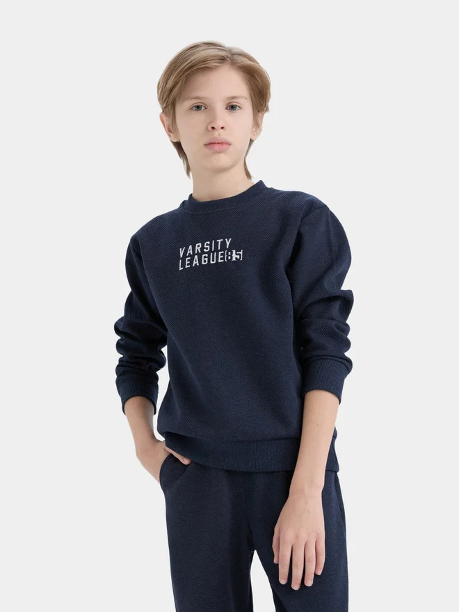 ديفاكتو DeFacto Kids 2pcs Polyester Knitted Crew Neck Printed Sweatshirt and Trousers Set