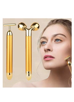 SYOSI 3D Mini Facial Massage Roller for Firming, Slimming and Sculpting face and Body, (Gold), T-Shape Forehead Cheek Neck Eye Nose Massager for Sensitive Skin Face Lift 