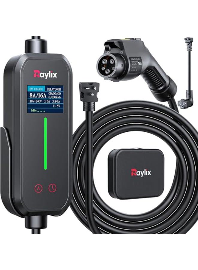 Raylix 2025 Upgraded Level 1 & 2 EV Portable Charger, Adjustable Current & Timer 16A, 110V - 240V, NEMA 5-15 & 6-20 Sockets, 21ft EV Charging Cable, J1772 Electric Charger for - Image 1
