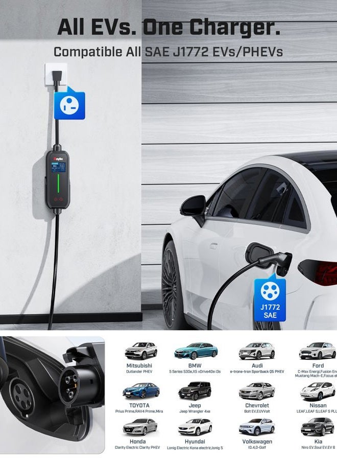 Raylix 2025 Upgraded Level 1 & 2 EV Portable Charger, Adjustable Current & Timer 16A, 110V - 240V, NEMA 5-15 & 6-20 Sockets, 21ft EV Charging Cable, J1772 Electric Charger for - Image 2
