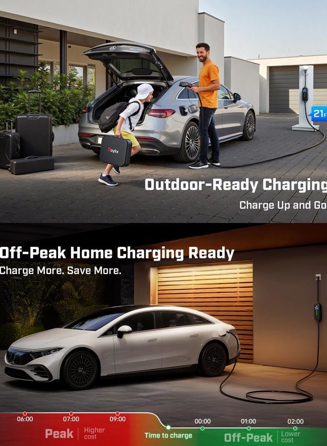 Raylix 2025 Upgraded Level 1 & 2 EV Portable Charger, Adjustable Current & Timer 16A, 110V - 240V, NEMA 5-15 & 6-20 Sockets, 21ft EV Charging Cable, J1772 Electric Charger for - Image 5