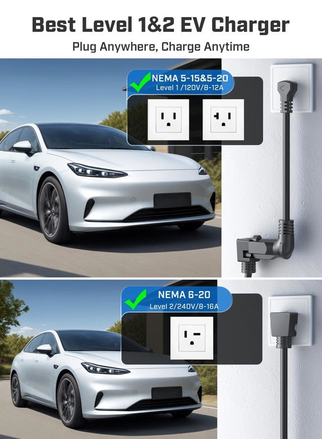Raylix 2025 Upgraded Level 1 & 2 EV Portable Charger, Adjustable Current & Timer 16A, 110V - 240V, NEMA 5-15 & 6-20 Sockets, 21ft EV Charging Cable, J1772 Electric Charger for - Image 4