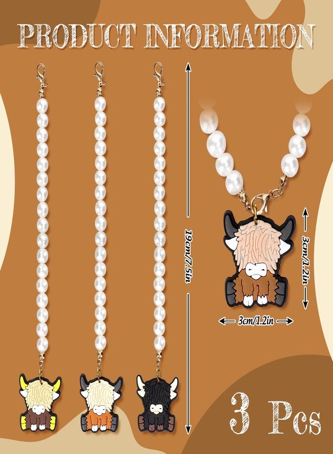 Whaline 3Pcs Pearl Chain for Cup Highland Cow Water Bottle Pearl Chain Cartoon Cow Charm Cute Animal Cup Chain Accessories for 30 & 40 OZ Tumbler with Handle - Image 2
