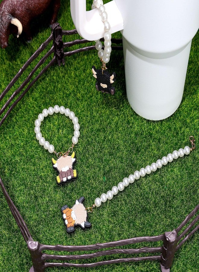 Whaline 3Pcs Pearl Chain for Cup Highland Cow Water Bottle Pearl Chain Cartoon Cow Charm Cute Animal Cup Chain Accessories for 30 & 40 OZ Tumbler with Handle - Image 5