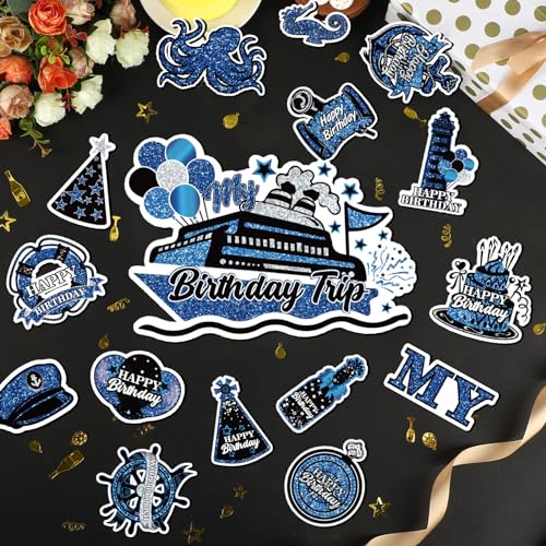 Wayyogh My Birthday Cruise Door Magnets Decorations, Blue Black Silver Happy Birthday Cruise Ship Door Decor Magnetic for Women Men Girls Boys Anniversary Party Supplies Door Refrigerator Fridge Car Kitchen - Image 3