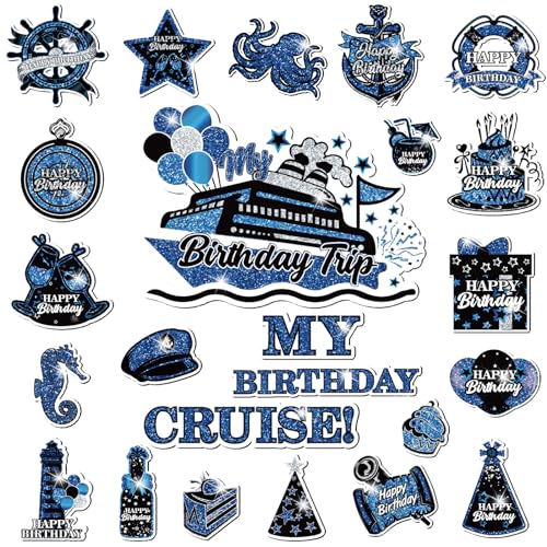 Wayyogh My Birthday Cruise Door Magnets Decorations, Blue Black Silver Happy Birthday Cruise Ship Door Decor Magnetic for Women Men Girls Boys Anniversary Party Supplies Door Refrigerator Fridge Car Kitchen - Image 1