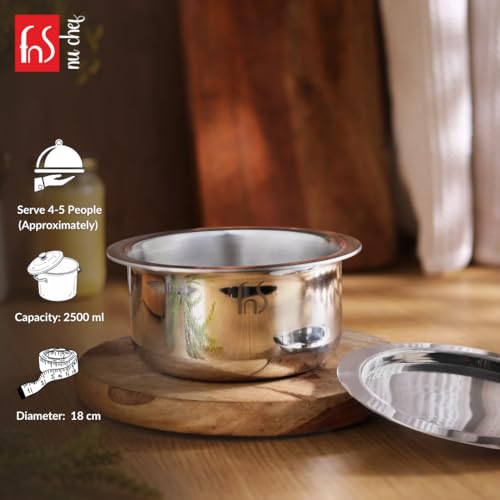 FnS NuChef Triply Tope 18 cm – Stainless Steel 3-Ply Cookware – Even Heat, Gas & Induction Compatible Multipurpose Cooking Pot for Boiling, Sauces & Curries - Image 4